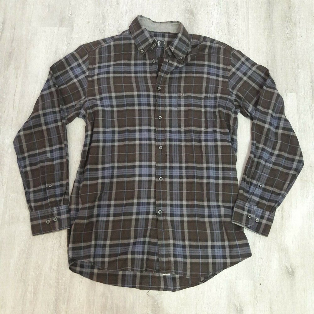 Bogner Flannel Shirt Brown Plaid Long Sleeve Cotton Shirt Men Size 39